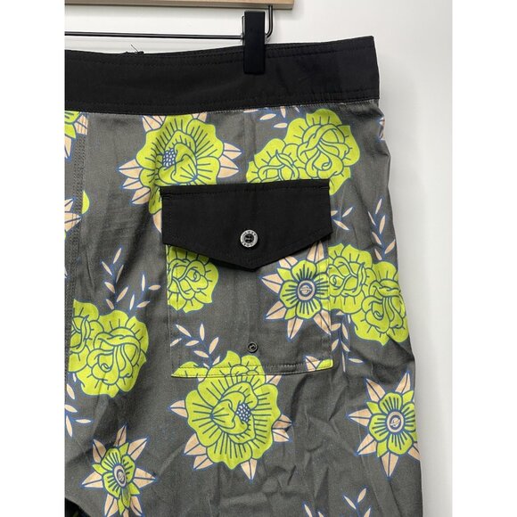 LOST Shorts Mens Black Drawstring Outdoor Beach Floral Hawaii Gray Lime Green 36 - Picture 2 of 7